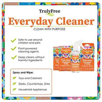 Truly Free Everyday Cleaner - Multipurpose Cleaner Spray, Kitchen Counter Cleaner, Natural Cleaning Products, Multi-Surface Household Solution, 1 Empty Bottle Spray (16oz) & 2 Refills (3oz Each)