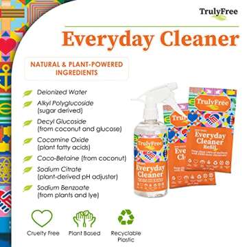 Truly Free Everyday Cleaner - Multipurpose Cleaner Spray, Kitchen Counter Cleaner, Natural Cleaning Products, Multi-Surface Household Solution, 1 Empty Bottle Spray (16oz) & 2 Refills (3oz Each)