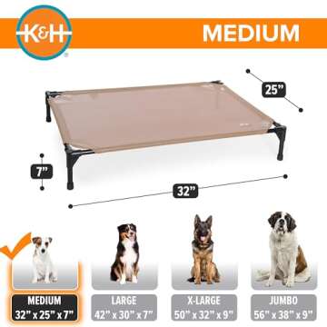 K&H Pet Products Elevated Outdoor Dog Cot Bed, Raised Cooling Bed with Washable Breathable Mesh for Medium Dogs, Portable Raised Platform Pet Bed, Heavy Duty Metal Frame Hammock Bed, Medium, Tan