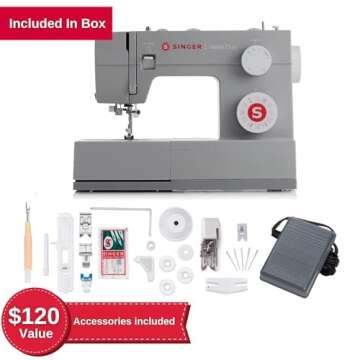 SINGER Heavy Duty 4452 High Speed Sewing Machine With Accessory Kit | Strong Motor with Enhanced Piercing Power, 110 Stitch Applications, Full Metal frame, 1-step Buttonhole & LED Lights