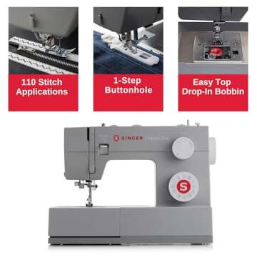 SINGER Heavy Duty 4452 High Speed Sewing Machine With Accessory Kit | Strong Motor with Enhanced Piercing Power, 110 Stitch Applications, Full Metal frame, 1-step Buttonhole & LED Lights