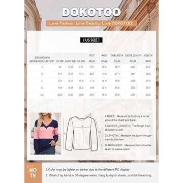 Dokotoo Fall Tops for Women Trendy 2024 V Neck Dressy Casual Blouses Fashion Business Casual Outfits Long Sleeve Shirts Color Block Ladies Tops and Blouse Teacher Outfits Winter Clothes Black Blue S