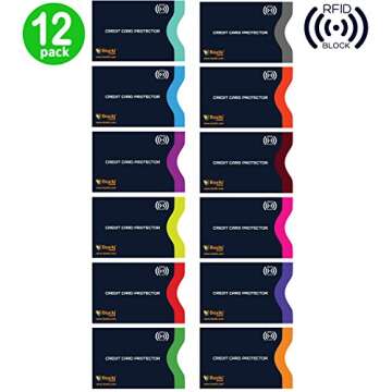 Boxiki Travel RFID Blocking Sleeves, Set with Color Coding | Identity Theft Prevention RFID Blocking Envelopes Set of 12 Credit Card Sleeves (Navy Blue)