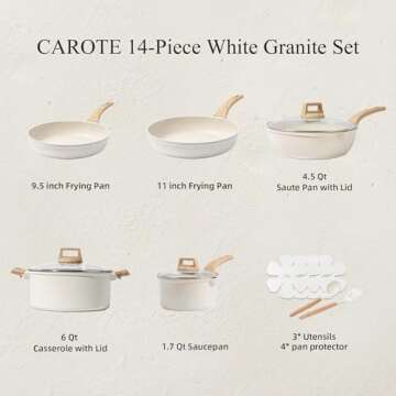 CAROTE 14 Pcs Pots and Pans Set Nonstick,Cookware Set Kitchen Cooking Set with Utensil and Pan Protectors