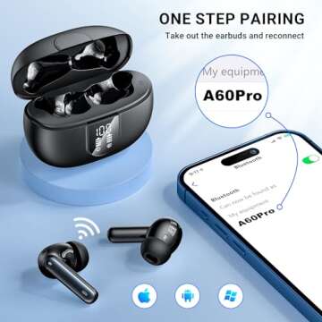 AOVOCE Wireless Earbuds Headphones Bluetooth 5.3 with 4 ENC Noise Cancelling Mics,Hi-Fi Stereo in Ear Ear Buds with LED Screen,42h Duration Playback,IPX6 Waterproof Earphones for iOS Android Black