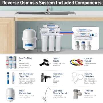 PureDrop RTW5 5 Stage Reverse Osmosis Water Filter System with Faucet and Tank - TDS Reduction Under Sink RO Water Filtration Plus Extra 3 Filters, 50 GPD, White