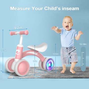 Colorful Lighting Baby Balance Bike Toys for 1 Year Old Girl Gifts