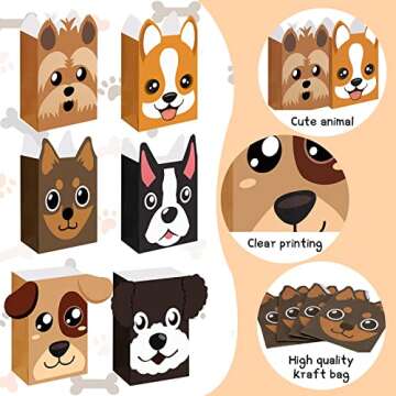 24 Pack Puppy Dog Party Bags Candy Goodie Bags Dog Happy Birthday Party Boxes Farm Birthday Party Supplies Dog Party Favors Puppy Treat Bags Centerpiece Decor for Baby Shower(Cute Dogs)