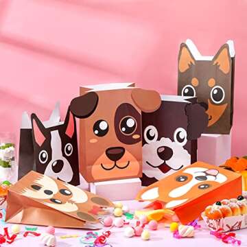 24 Pack Puppy Dog Party Bags Candy Goodie Bags Dog Happy Birthday Party Boxes Farm Birthday Party Supplies Dog Party Favors Puppy Treat Bags Centerpiece Decor for Baby Shower(Cute Dogs)