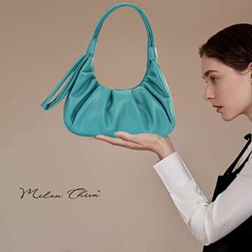 Milan Chiva Cloud Pouch Bag Small Ruched Handbag Dumpling Clutch Purses Handle and Removable Strap MC-1010TQ