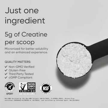 Sports Research Creatine Monohydrate - Gain Lean Muscle, Improve Performance and Strength and Support Workout Recovery - 5 g Micronized Creatine - 1.1LBS