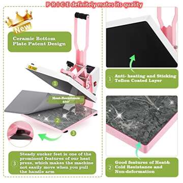 O BOSSTOP Upgrade Clamshell Heat Press 15x15,DIY Digital Industrial-Quality Sublimation Heat Press Machine for T- Shirt Printing,Rhinestone HTV Vinyl Heat Press for Home Use,Businessman(CE/ROHS,Pink)