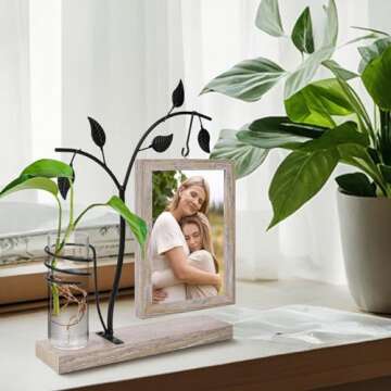 Christmas Gifts from Daughter Son, Photo Frame Stocking Stuffers for Adults, Birthday Gifts for Women Her Him, Mom Gifts for Grandma, Wooden Picture Frame Plant Hydroponics Home Garden Office Decor