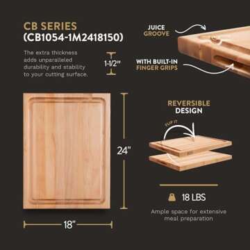 John Boos Block Reversible Cutting Board, CB Series w/Juice Groove, 24"x18"x1.5", Maple