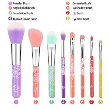 ENERGY Colorful Rainbow Makeup Powder Brushes Set With Case Beauty Tools with Foundation Face Blending Blush Concealer Brow Eye Shadow Brushes Essential Cosmetics for Girl Women (8 Pcs)