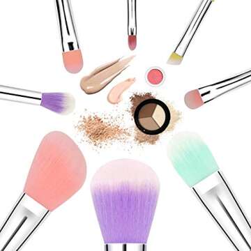 ENERGY Colorful Rainbow Makeup Powder Brushes Set With Case Beauty Tools with Foundation Face Blending Blush Concealer Brow Eye Shadow Brushes Essential Cosmetics for Girl Women (8 Pcs)