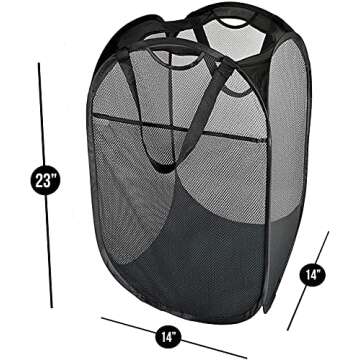 Laundry Basket, Laundry Hamper - Mesh Popup Laundry Hamper. Portable, Durable Handles, Collapsible for Storage, and Easy to Open. Great for The Kids Room, College Dorm, or Travel. (Black)[SHOOTING]