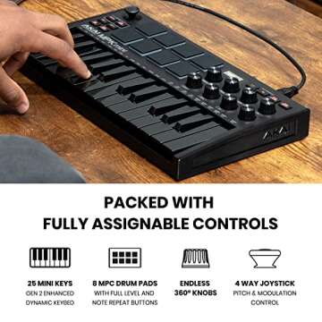 Recording Studio Package - Akai Professional MPK Mini MK3 USB MIDI Keyboard Controller and M-Audio AIR 192I4 Audio Interface, with Production Software, black