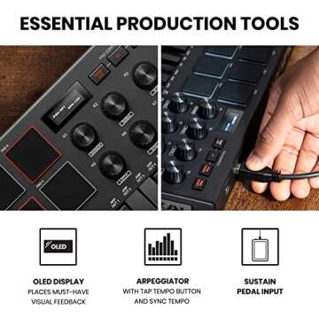 Recording Studio Package - Akai Professional MPK Mini MK3 USB MIDI Keyboard Controller and M-Audio AIR 192I4 Audio Interface, with Production Software, black