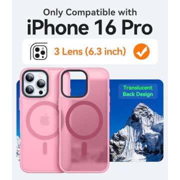 CANSHN Magnetic Compatible with iPhone 16 Pro Case [Compatible with Magsafe] [Translucent Matte] Slim Thin Shockproof Protective Bumper Phone Case Cover 6.3 Inch - Pink