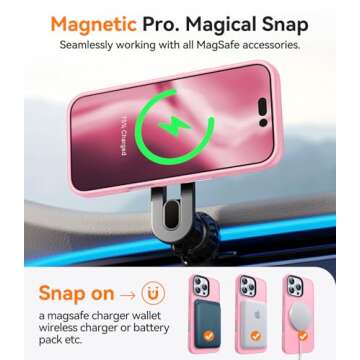 CANSHN Magnetic Compatible with iPhone 16 Pro Case [Compatible with Magsafe] [Translucent Matte] Slim Thin Shockproof Protective Bumper Phone Case Cover 6.3 Inch - Pink