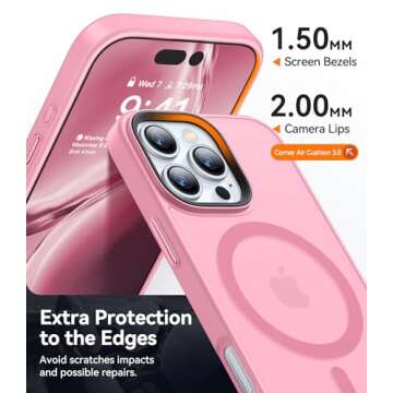 CANSHN Magnetic Compatible with iPhone 16 Pro Case [Compatible with Magsafe] [Translucent Matte] Slim Thin Shockproof Protective Bumper Phone Case Cover 6.3 Inch - Pink