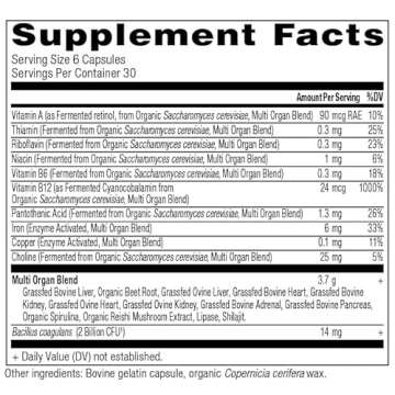 Organ Supplements by Ancient Nutrition, Grass-Fed and Wild Organ Complex Capsules, Liver, Heart, Kidney Supports Organ, Cognitive, and Immune System Health, 180 Ct