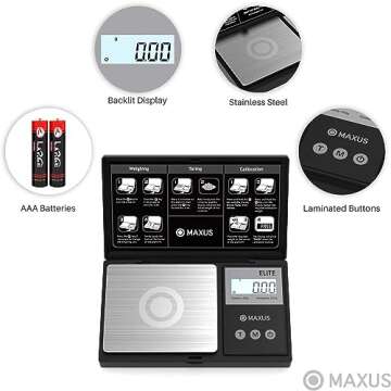 MAXUS Precision Pocket Scale 500g x 0.01g, Digital Gram Scale with Tray, Small Food Scale, Jewelry Scale, Ounces Grains Scale with Backlit LCD