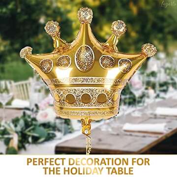 3Pcs Crown Gold Foil Balloon Decorations - Crown Shape Balloons Gold Birthday Decorations Gold Foil Balloons for Party Decor - Gold Crown Royal Prince Birthday Party Decoration Gold Balloons