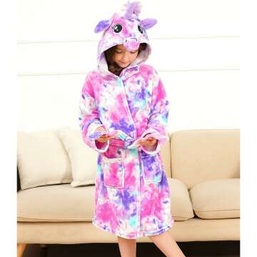 Soft Unicorn Hooded Bathrobe - Girls Sleepwear