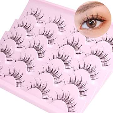 Manga Lashes Natural Look Anime False Eyelashes Wispy Fluffy Spiky Fake Lashes Cosplay Korean Japanese Asian Lashes Pack 10 Pairs Faux Mink Lashes Black