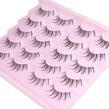 Manga Lashes Natural Look Anime False Eyelashes Wispy Fluffy Spiky Fake Lashes Cosplay Korean Japanese Asian Lashes Pack 10 Pairs Faux Mink Lashes Black