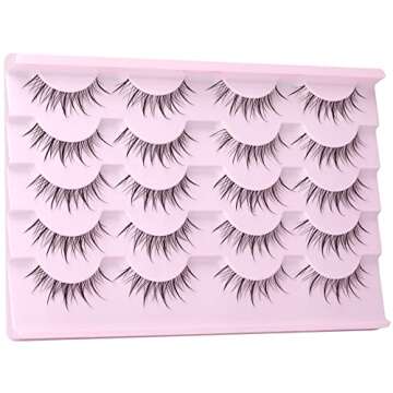 Manga Lashes Natural Look Anime False Eyelashes Wispy Fluffy Spiky Fake Lashes Cosplay Korean Japanese Asian Lashes Pack 10 Pairs Faux Mink Lashes Black