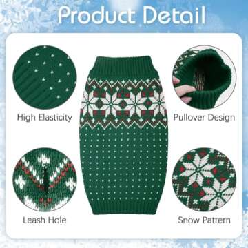 Kuoser Dog Cat Sweater, Holiday Christmas Snowflake Pet Warm Knitwear Dog Sweater Soft Puppy Clothing Dog Winter Coat, Dog Turtleneck Cold Weather Outfit Pullover for Small Medium Dogs Cats