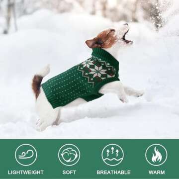 Kuoser Dog Cat Sweater, Holiday Christmas Snowflake Pet Warm Knitwear Dog Sweater Soft Puppy Clothing Dog Winter Coat, Dog Turtleneck Cold Weather Outfit Pullover for Small Medium Dogs Cats