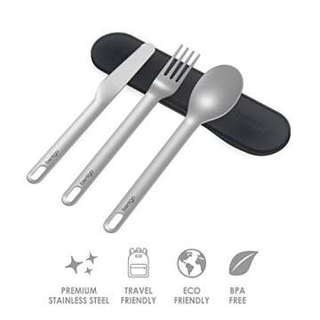 Bentgo® Stainless Travel Utensil Set - Reusable 3-Piece Silverware Set with Carrying Case, High-Grade Premium Steel, BPA-Free Case, Eco-Friendly - Ideal for Travel, Camping, and Office Use (Carbon)