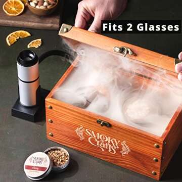 Smoky Crafts Cocktail Smoker Kit - Whiskey Smoker Kit with Smoking Gun, Cocktail Smoker Box, Food Tray and Wood Chips (Apple & Cherry) - Old Fashioned Smoker Kit (Torch Not Required)