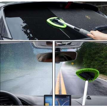 Windshield Cleaning Tool - Extendable Handle Car Window Cleaner with 3 Reusable Cloth Pads, Auto Glass Wiper Kit for Interior & Exterior, Ideal for Dirty Car Windows