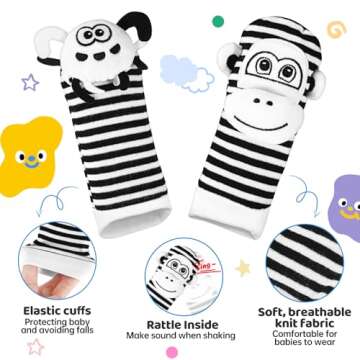 AJsupojouet Baby Socks & Wrist Rattles Toys for 0-12 Month,Black And White High Contrast Baby Toys 0-6 Months,Baby Boy Girl Gifts 0-3 3-6month Toy,2 3 4 Month Old Baby Toys,Infant Sensory Newborn Toys