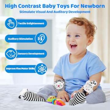 AJsupojouet Baby Socks & Wrist Rattles Toys for 0-12 Month,Black And White High Contrast Baby Toys 0-6 Months,Baby Boy Girl Gifts 0-3 3-6month Toy,2 3 4 Month Old Baby Toys,Infant Sensory Newborn Toys