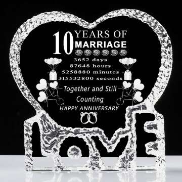 10th Wedding Anniversary Laser Crystal Heart Keepsake Gift