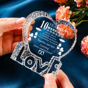 10th Anniversary Laser Crystal Heart Keepsake Gift