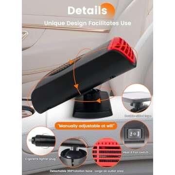 Portable Car Heater For Vehicle 12V: That Plugs Into Cigarette Lighter Window Windshield Defroster Calefacción Portátil Calentón Calentador Para Carro Utv Truck 12 Volt Cab Space Warmer In Winter