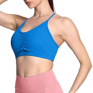 Aoxjox Sports Bras for Women Workout Fitness Ruched Training Baddie Cross Back Yoga Crop Tank Top (Directoire Blue, Small)