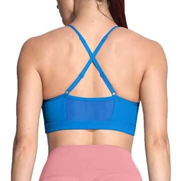 Aoxjox Sports Bras for Women Workout Fitness Ruched Training Baddie Cross Back Yoga Crop Tank Top (Directoire Blue, Small)