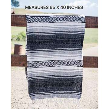 Benevolence LA Authentic Handwoven Mexican Blanket | Yoga Blankets, Outdoor, Picnic, Beach, Camping | Equestrian Saddle | Serape 50x70 inches - Gray, Pack of 1