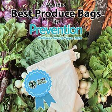 Simple Ecology Reusable Grocery Produce Shopping and Storage Bags, Organic Cotton Muslin, XSmall 3 pack