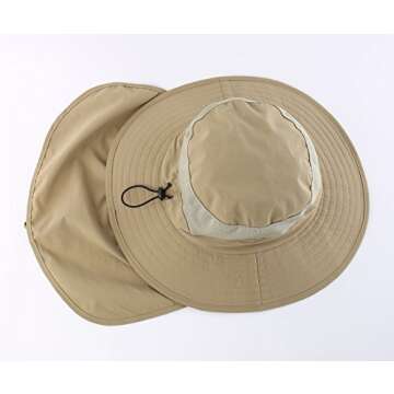 Home Prefer Mens Fishing Hat with Neck Protection UPF 50+ Sun Bucket Hat for Outdoor Hunting Gardening Khaki