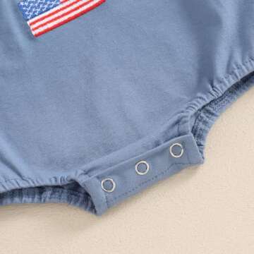 DuAnyozu Fourth of July Baby Boy Girl Outfit Newborn USA Bubble Romper Short Sleeve Shirt Jumpsuit American Flag Clothes (4th of July Retro Blue,6-12 Months)