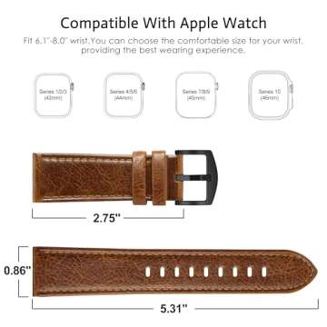 EDIMENS Leather Bands Compatible with Apple Watch 46mm 45mm 44mm 42mm(Series 1 2 3) Band Men Women, Vintage Genuine Leather Wristband Replacement Band Compatible for Apple Watch iwatch Series 10 9 8 7 6 5 4 SE